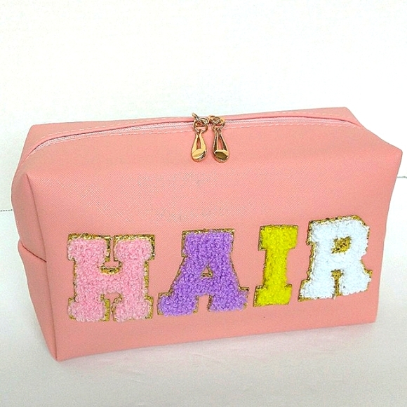 New Chenille Varsity Lettered Makeup / Hair Products Zippered Bag - Picture 7 of 7